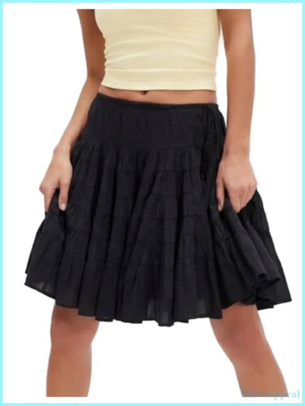 Womens Boho Tiered Flowy Cotton Skirt A-Line Midi Drawstring